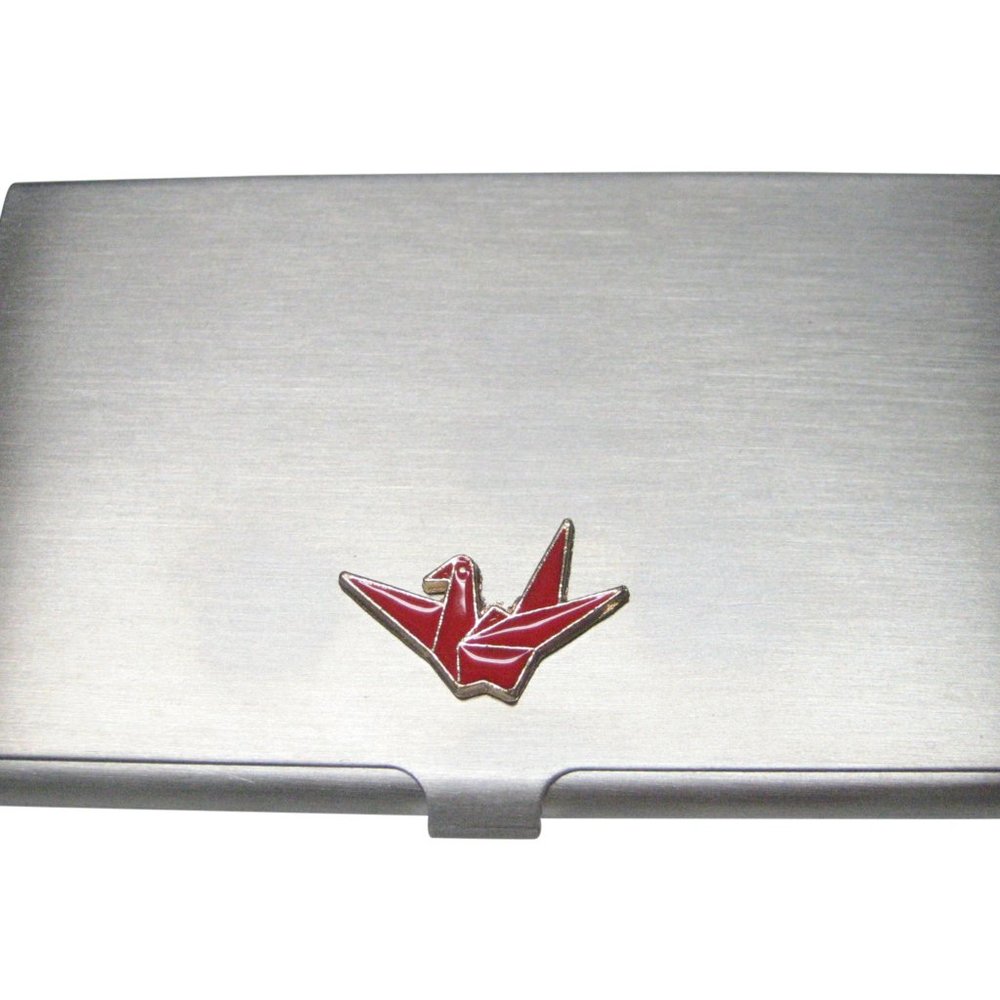 Red Toned Origami Crane Bird Business Card Holder